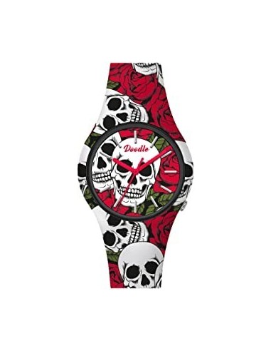 RELOJ DOODLE NEGRO CALAVERA42MM