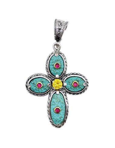 CRUZ ALTANA ETRUSCA PLATA CON PIEDRA HIDROTERMAL