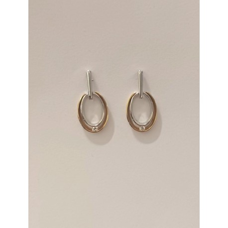 PENDIENTES ORO BLANCO Y ROSA OVAL CON BRILLANTE