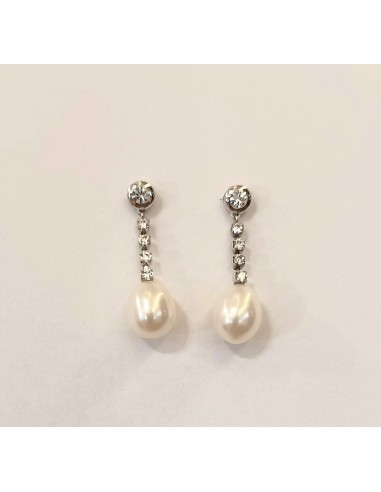 PENDIENTES ORO BLANCO Y CIRCONITA CON PERLA LARGOS