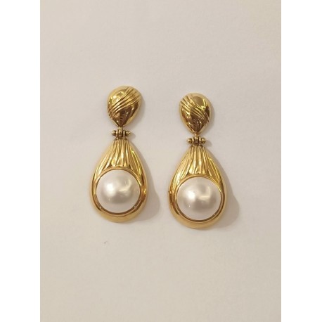 PENDIENTES ORO LARGOS GALLONEADA CON PERLAS JAPONE