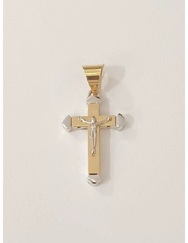 CRUZ ORO CUADRADA CRISTO BICOLOR