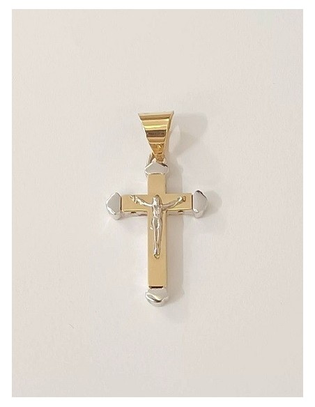 CRUZ ORO CUADRADA CRISTO BICOLOR