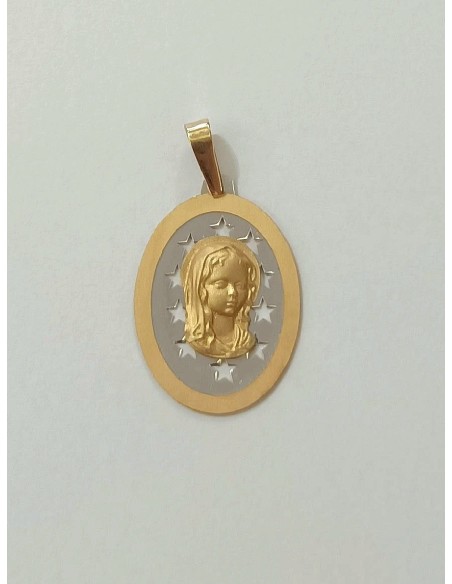 MEDALLA VIRGEN NIÑA ORO BICOLOR ESTRELLAS