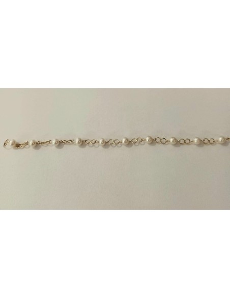 PULSERA ORO NIÑA COMUNION PERLA DOBLE ARO 