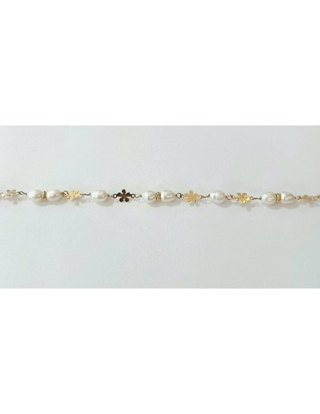 PULSERA ORO COMUNION CON FLOR Y PERLAS