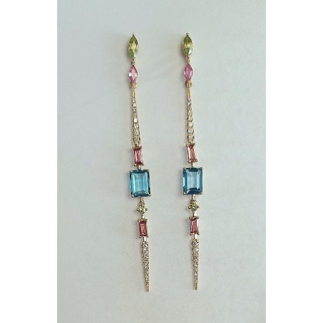 PENDIENTES OR LARGOS CON PERIDOTO Y TURMALINAS