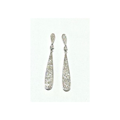 PENDIENTES LARGO ORO BLANCO Y DIAMANTES