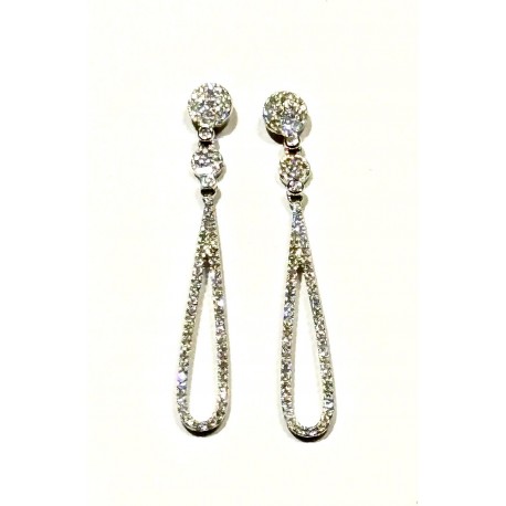 PENDIENTES ORO BLANCO LARGOS BRILLANTES