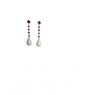 PENDIENTES ORO CON RODALITA Y AGATA BLANCA