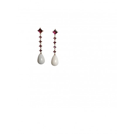 PENDIENTES ORO CON RODALITA Y AGATA BLANCA