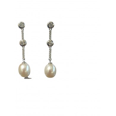 PENDIENTES ORO BLANCO PERLA Y CHATONES CIRCONITA