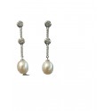 PENDIENTES ORO BLANCO PERLA Y CHATONES CIRCONITA
