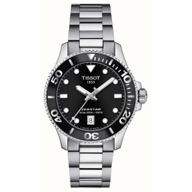 RELOJ TISSOT SEASTAR NEGRO CON BISEL , ACERO 
