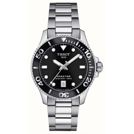 RELOJ TISSOT SEASTAR NEGRO CON BISEL , ACERO 