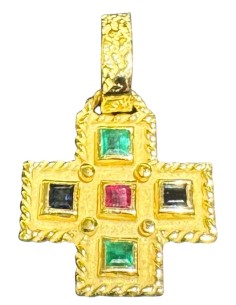 COLGANTE CRUZORO CON ZAFIRO,RUBI Y ESMERALDA
