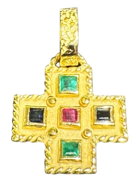 COLGANTE CRUZORO CON ZAFIRO,RUBI Y ESMERALDA