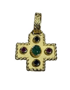 COLGANTE CRUZ ZAFIRO RUBI Y ESMERALDAS