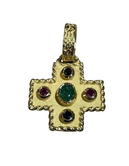 COLGANTE CRUZ ZAFIRO RUBI Y ESMERALDAS