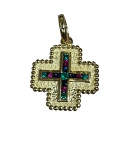 COLGANTE CRUZ ORO ZAFIRO RUBI Y ESMERALDA EN CARR