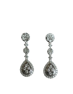 PENDIENTES ORO BCO Y DIAMANTES LARGOS