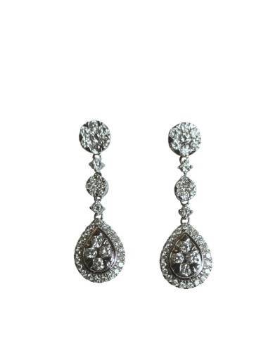 PENDIENTES ORO BCO Y DIAMANTES LARGOS