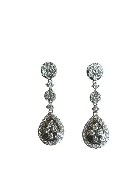 PENDIENTES ORO BCO Y DIAMANTES LARGOS