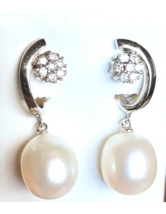 PENDIENTES OR BCO CON PERLA Y BRILLANTES
