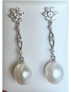 PENDIENTES ORO CON PERLA Y ROSETA CIRCONITA