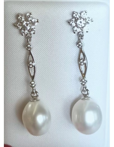PENDIENTES ORO CON PERLA Y ROSETA CIRCONITA