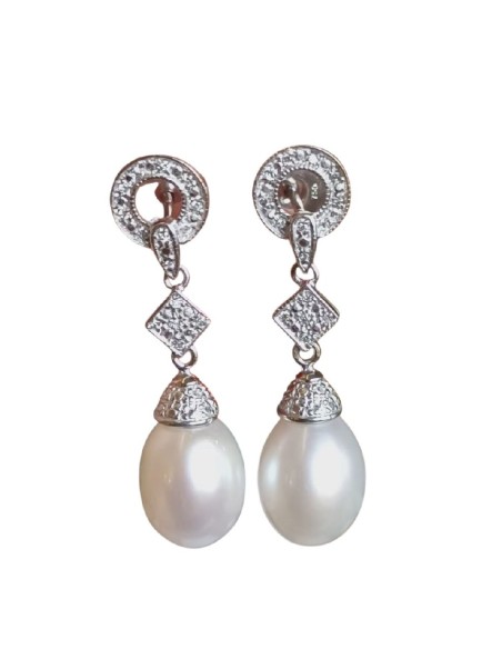 PENDIENTES LARGO ORO, PERLAS Y BRILLANTES