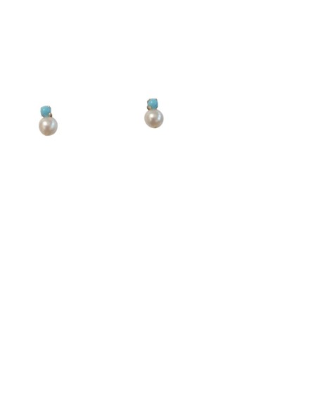 PENDIENTES ORO  TU Y YO PERLA Y TURQUESA 