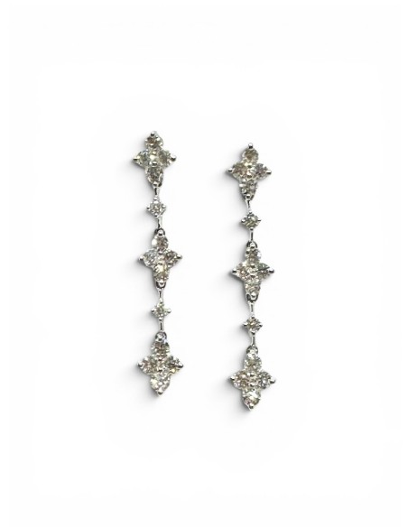 PENDIENTES ORO BLANCO Y BRILLANTES LARGOS ESTRELLA