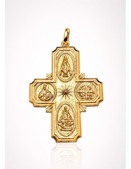 CRUZ DE LOS 4 MOTIVOS PLATA CHAPADA EN ORO