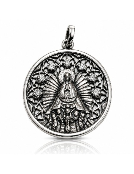MEDALLA PLATA  VIRGEN DE MONTAÑA CON CIRCONITAS